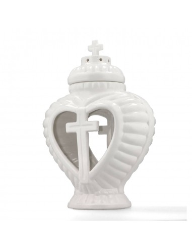 Znicz Serce ceramiczne białe z krzyżem 34cm