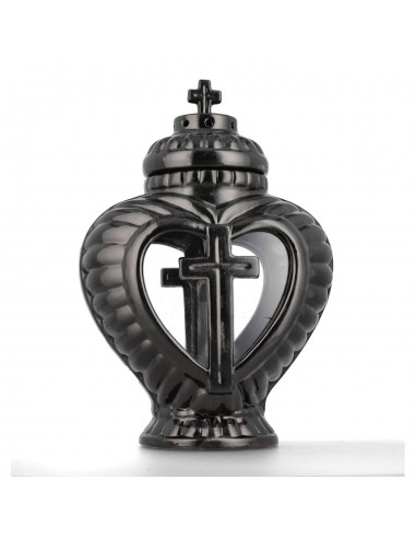 Znicz Serce ceramiczne czarne z krzyżem 34cm