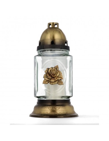 Znicz szklany z piękną złotą różą 33cm