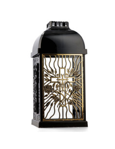 Znicz Fermo mały cz/zł ażur Róża Krzyż 29cm