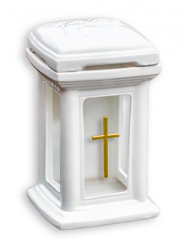 Znicz kapliczka ceramiczna biała z krzyżem 26cm